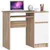 Home Collective Tavolo da ufficio tavolo da computer con ripiano allungabile per tastiera, piano in laminato con bordo ABS, con 1 cassetto e 1 anta a destra, 90 x 50 x 77 cm, Sonoma bianco
