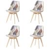 GrandCA HOME Set di 4 Sedie da Pranzo Scandinave con Cuscino del Sedile in Tessuto Patchwork Staccabile e Gambe in Legno di Faggio, per Soggiorno, Sala da Pranzo, Cucina, Patchwork Grigio