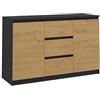 CDF Cassettiera Bassa con 2 Ante e 3 Cassetti Mobile Buffet Basso per Soggiorno e Camera Mobile Multiuso Moderno 120 x 40 x 75 cm - Antracite/Rovere Artisan