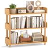 COSTWAY Libreria Verticale a 3 Livelli, Scaffale per Libri Aperto con Gambe in Legno di Pino,Protezione dei Bordi e Kit Antiribaltamento, Libreria Scaffale da Terra per Soggiorno e Camera da Letto