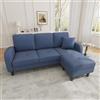 Lexiou 166 x 118 x 77 cm, divano ad angolo a L con chaise longue, divano a 3 posti, tessuto a coste, gambe in plastica, design modulare, ideale per soggiorno, appartamenti e uffici (blu)