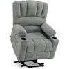 MCombo M MCombo Poltrona per TV con ausilio per alzarsi, schienale allargato, con supporto per alzarsi, massaggio e riscaldamento, poltrona relax con funzione sdraiata fino a 145° USB 7102 (tessuto, grigio)
