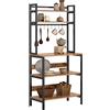 soges Scaffale da forno a 5 ripiani, per microonde, da cucina, piano di lavoro da cucina, isola da cucina con scaffale, supporto per microonde con 8 ganci, retrò