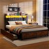 LIVLUX Letto matrimoniale in metallo 160 x 200 cm, con illuminazione a LED e ricarica USB, 4 cassetti e testiera, letto imbottito con rete a doghe e telaio letto in metallo, per adulti e adolescenti (160 x