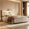 EZSSW Letto Matrimoniale Contenitore 180x200 Beige in Velluto, Letto Moderno con Mensola Testiera, Luci LED RGB, 4 Cassetti Laterali e Ricarica USB Type-C