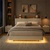 WOBOPCG Letto Matrimoniale con Contenitore 140x200, Letto Imbottito con LED e USB Letto Contenitore Letto una Piazza e Mezza Struttura Letto con Testiera contenitore (Bianco + PU-B, 140x200 cm)