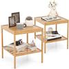 COSTWAY Set 2 Comodini a 2 Livelli 40x40x45cm in Bambù, Tavolino Moderno Camera da Letto, Mobile da Divano e Letto per Soggiorno e Ufficio, Naturale