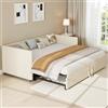 Poeahu Divano letto allungabile 90/180 x 200 cm, letto imbottito 90 x 200 cm, letto giornaliero multifunzionale, letto per gli ospiti, divano letto a 2 posti, per soggiorno, camera da letto, velluto, beige