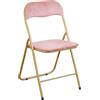 Marvin Sedia Pieghevole Imbottita in Velluto Velvet da Interno Ufficio Casa Resistenti Ferro Leggere Colorate Comode con Schienale Salvaspazio Portatile (Rosa/Oro)