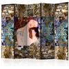 murando - Paravento Decorativo Bifacciale Astratto 225x172 XXL 5 Pannelli Divisori - Stampa su due Lati su Tela in TNT - Separe Divisorio per la Casa - Non Trasparente - Gustav Klimt l-A-0015-z-c