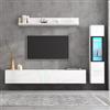 KAZZIO Set da parete per TV, 3 pezzi, illuminazione a LED, lucido, per soggiorno, 1 armadio per TV, 1 vetrina per soggiorno, 1 mensola da appendere (bianco)