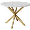 GrandCA HOME Tavolo da Pranzo Rotondo con Piano Moderno Effetto Marmo, Tavolo da Pranzo da Cucina con Quattro Gambe in Metallo, per Sala da Pranzo, Bianco+GDL