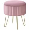 WOLTU Poggiapiedi Ottomano, Contenitore con Rivestimento in Velluto Olandese e Gambe in Metallo, Sgabello Rotondo per Soggiorno/Camera da Letto/Ingresso, φ31,5xH37,5 cm, Rosa chiaro, SH105rs