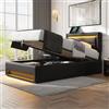 KUAKE Letto imbottito con connessione USB e ricarica wireless, con illuminazione a LED e vano contenitore, letto una piazza e mezza 90 x 200 cm,letto singolo con contenitore,PU (Nero, 90x200cm)
