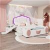 KecDuey Lettino per bambini, 140 x 200 cm, letto singolo a farfalla, letto imbottito con luce LED che cambia colore, telecomando, dotato di scivolo e scala, materiale PU, bella forma, rosa + bianco