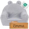 Flumi Poltrona per bambini personalizzata Poltrona per bambini - Seduta per la sala giochi - Poltrona con nome inciso del bambino (Teddy grigio)