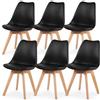 EGGREE - Set di 6 sedie da pranzo, stile rétro, con gambe in legno massello di faggio e imbottitura, colore: nero