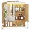 Hzuaneri Specchio Bagno Contenitore, Mobiletto a specchio con illuminazione a LED, porta asciugacapelli e ganci, mobile specchio bagno, con Ripiano Regolabile, 16,5 x 60 x 68,5 cm, Colore Rovere