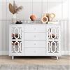 KecDuey Cassettiera 147,5 x 40 x 102 cm, credenza bianca a specchio con manici in cristallo fresco, per soggiorno e sala da pranzo