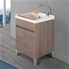 Inbagno Mobile lavatoio lavanderia con vasca in ceramica, L.61 x P.51 x H.87,5 cm, serie Way diverse colorazioni, include vasca in ceramica bianco lucido (Rovere scuro)