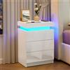 LEMROE Comodino legno con frontali lucide e luci regolabili in 7 colori LED, per camera da letto, con 3 cassetti, cassettiera per casa, soggiorno
