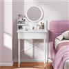 reukmuuc Vanity Desk, tavolo da trucco moderno con specchio a LED, 2 cassetti, luminosità regolabile, scrivania per trucco con contenitore, vanità per camera da letto da donna, bianco