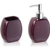 Inbagno Set Accessori Bagno 2 Pezzi in Ceramica, Kit Accessori da appoggio, Include Dispenser Sapone e portaspazzolini (Viola)