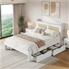 Wyibwy letto contenitore matrimoniale 140x200cm con 4 cassetti, letto matrimoniale in legno massello, decorazione in rattan, senza materasso, adatto per adulti e adolescenti, bianco