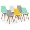 IDMarket - Set di 6 sedie scandinavo giallo pastello, bianco, gris chiaro x2, verde x2 SARA