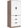 HOMCOM Armadio da camera da letto moderno per adulti con 3 cassetti e appendiabiti, dim. 80L x 50D x 180H cm, marrone