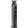 LEGRAND, Incara Tower 60 - Presa da incasso con sistema di sollevamento, 2 x USB (A+C), 2 x FTP Cat. 6 RJ 45, 3 x prese, 2P+E, 60 mm Ø, profondità di montaggio: 356,5 mm, 15 W, alluminio/nero, 654975