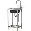 KOKANIGODVA Lavello in Cucina Acciaio Inox Autoportante 1 Vasca Interno/Esterno Lavandino Commerciale Per Ristorante Cucina Con Rubinetti Caldi E Freddi e Accessori per il drenaggio,per Lavanderia Garage Cortile