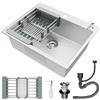 STANEW Lavello da cucina in acciaio inox 1 vassoio 68 x 45 cm, lavello incassato, fori per rubinetti e dispenser di sapone e cestello telescopico, argento