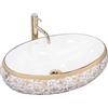 Rea - Lavabo Da Appoggio Melania Meryl Lavandino Bagno 600 X 405 X 145 mm Ceramica (Bianco/Oro)