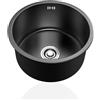 Generico Lavello Cucina 1 Vasca Nero,Lavandino Cucina Piccolo,Lavelli da Cucina Acciaio Inox,Lavabo Rotondo con Set Di Drenaggio,Installazione Appoggio o Sottopiano (Ø 34cm)