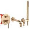 Rea - Lungo Gold Brush Rubinetto Vasca Da Incasso + Box Miscelatore Vasca Con Doccetta In Ottone Per Bagno Caldo E Freddo Orientabile (Oro Spazzolato) 16x16x16cm