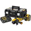 DEWALT Mini-Amoladora sin escobillas XR 18V 125mm FV Advantage con Freno, Embrague, Arranque Suave, Bloqueo y re-arranque con 1 batería XR FLEXVOLT Li-Ion 6Ah y maletín TSTAK