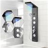 ISOISL Pannello doccia con rubinetto, pannello doccia in acciaio inox, 5 funzioni con indicatore di temperatura a LED, pioggia e cascata, doccetta a mano, ugelli massaggianti e beccuccio per vasca da