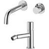 Inbagno Set miscelatori lavabo a muro e bidet cromo in acciaio inox, manopola rotante e indicatori per l'acqua, GEMINI