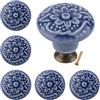 Brosay Pomelli decorativi in ceramica a forma di fiore, in stile vintage, per mobili da cucina, cassettiere, armadi, porte (6 pezzi, blu scuro)