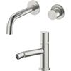 Inbagno Set miscelatori lavabo a muro e bidet satinato in acciaio inox, manopola rotante e indicatori per l'acqua, GEMINI
