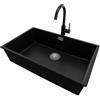 PRIMAGRAN Lavandino da Cucina Nero 76x47cm, Lavello in Granito a 1 vasca + Rubinetto 32x20cm + Set di accessori, Lavabo da Cucina Incasso al Mobile 80cm - London Slim S487