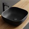 Planetmöbel Aquil Deluxe Lavabo quadrato da appoggio per bagno e WC degli ospiti - Lavabo senza foro per rubinetto e troppopieno - Nero opaco - 42,5 x 42,5 x 14 cm, WB-425SMAW-PM