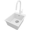 PRIMAGRAN Lavandino da Cucina Bianco 38x50cm, Lavello in Granito a 1 vasca + Rubinetto 40x20cm + Set di accessori, Lavabo da Cucina Incasso al Mobile 40cm - Riga S055