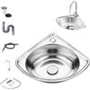 Syglawnd Lavello della Cucina, Lavandino del Bagno Lavabo da Appoggio a Parete con Rubinetto, Scarico, Angolo, Adesivo ad Angolo Triangolare in Acciaio Inossidabile, Sigillatura Adesiva e Riduzione del Rumore