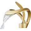 BGAZA Rubinetto for lavabo creativo stile cascata a foro singolo, rubinetto for lavabo for mobiletto del bagno caldo e freddo, rubinetto for uso domestico tutto in rame - Rubinetto per lavandino(Frosted gol