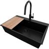 PRIMAGRAN Lavandino da Cucina Tutto Nero 78x50cm, Lavello in Granito a 1 vasca + Rubinetto 40x20cm + Set di accessori, Lavabo da Cucina Incasso al Mobile 80cm - Riga S448