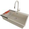 PRIMAGRAN Lavandino da Cucina Beige 78x50cm, Lavello in Granito a 1 vasca + Rubinetto 40x20cm + Set di accessori, Lavabo da Cucina Incasso al Mobile 80cm - Riga S476