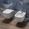 Auria Coppia Sanitari bagno filo muro in Ceramica Bianco Lucido - WC Rimless e Bidet Sospesi con Sedile Soft Close, Sgancio Rapido Easy Clean, Installazione a Parete e Design Moderno - Mod.WhiteWall 4