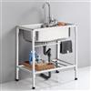 MiaJJooLi Lavandino di utilità Lavandino da cucina commerciale del ristorante Freestanding in acciaio inossidabile singola ciotola Lavaggio a mano Lavello all'aperto con rubinetto per garage, lavanderia,72cm
